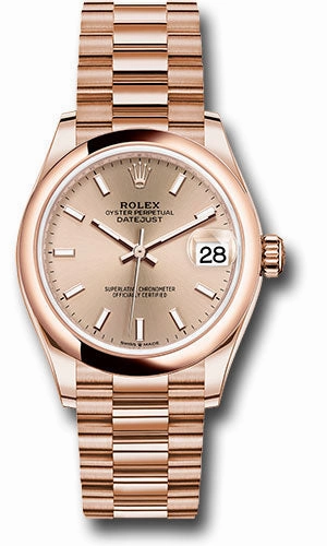 Rolex Everose Gold Datejust 31 Watch - Domed Bezel - Ros Index Dial - President Bracelet 278245 rsip