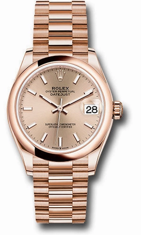 Rolex Everose Gold Datejust 31 Watch - Domed Bezel - Ros Index Dial - President Bracelet 278245 rsip