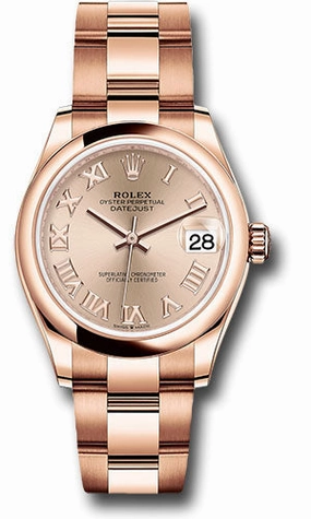 Rolex Everose Gold Datejust 31 Watch - Domed Bezel - Ros Roman Dial - Oyster Bracelet 278245 rsro