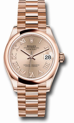 Rolex Everose Gold Datejust 31 Watch - Domed Bezel - Ros Roman Dial - President Bracelet 278245 rsrp