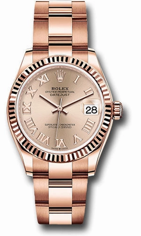 Rolex Everose Gold Datejust 31 Watch - Fluted Bezel - Ros Roman Dial - Oyster Bracelet 278275 rsro