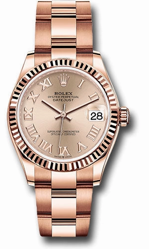 Rolex Everose Gold Datejust 31 Watch - Fluted Bezel - Ros Roman Dial - Oyster Bracelet 278275 rsro