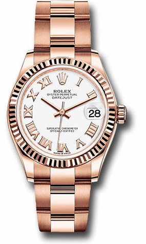 Rolex Everose Gold Datejust 31 Watch - Fluted Bezel - White Roman Dial - Oyster Bracelet 278275 wro