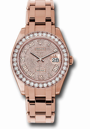 Rolex Everose Gold Datejust Pearlmaster 39 Watch - 36 Diamond Bezel - Diamond Paved Roman Dial - 86285 dpr