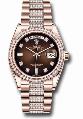 Rolex Everose Gold Day-Date 36 Watch - Diamond Bezel - Brown Ombr Diamond Dial - Diamond President Bracelet - 128345rbr broddp