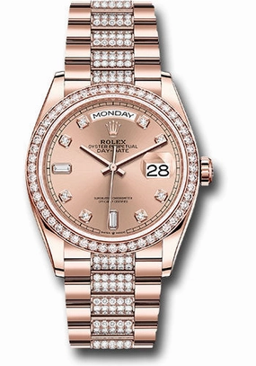 Rolex Everose Gold Day-Date 36 Watch - Diamond Bezel - Ros Diamond Dial - Diamond President Bracelet - 128345rbr rsddp