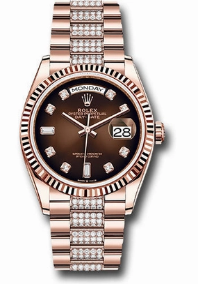 Rolex Everose Gold Day-Date 36 Watch - Fluted Bezel - Brown Ombr Diamond Dial - Diamond President Bracelet - 128235 broddp