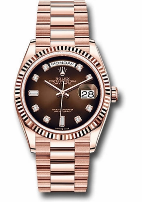 Rolex Everose Gold Day-Date 36 Watch - Fluted Bezel - Brown Ombre Diamond Dial - President Bracelet - 128235 brodp