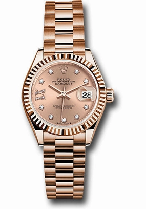 Rolex Everose Gold Lady-Datejust Watch - Fluted Bezel - Ros Star Diamond Roman 9 Dial - President Bracelet - 279175 rs9dix8dp