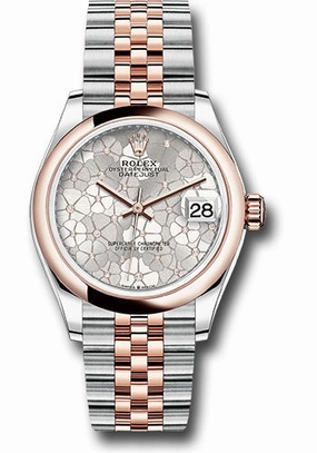 Rolex Everose Rolesor Datejust 31 Watch - Domed Bezel - Silver Floral Motif Diamond Dial - Jubilee Bracelet 278241 sflomdj