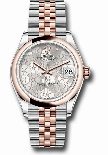 Rolex Everose Rolesor Datejust 31 Watch - Domed Bezel - Silver Floral Motif Diamond Dial - Jubilee Bracelet 278241 sflomdj