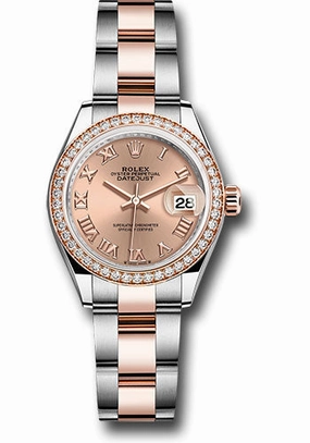 Rolex Everose Rolesor Lady-Datejust Watch - Diamond Bezel - Ros Roman Dial - Oyster Bracelet - 279381rbr rsro
