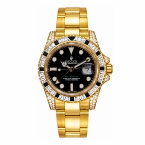Rolex GMT-Master II 40mm - Ref: 116758SANR - Black Dial, Diamond & Sapphire Bezel, & Diamond Case, 18K Yellow Gold Oyster Bracelet Men's Watch