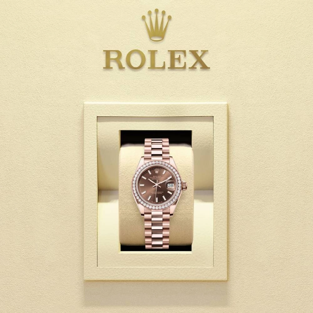 Rolex Lady Datejust 28mm - Ref: 279135rbr-0005 - Chocolate Dial & Diamond Bezel, 18K Rose Gold President Bracelet Women's Watch