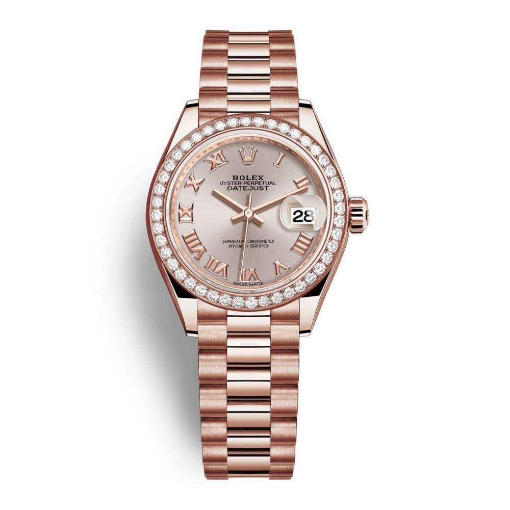 Rolex Lady Datejust 28mm - Ref: 279135rbr-0013 - Sundust Dial & Diamond Bezel, 18K Rose Gold President Bracelet Women's Watch
