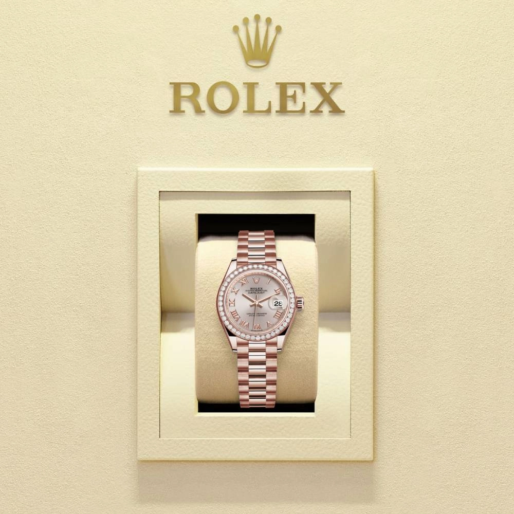 Rolex Lady Datejust 28mm - Ref: 279135rbr-0013 - Sundust Dial & Diamond Bezel, 18K Rose Gold President Bracelet Women's Watch