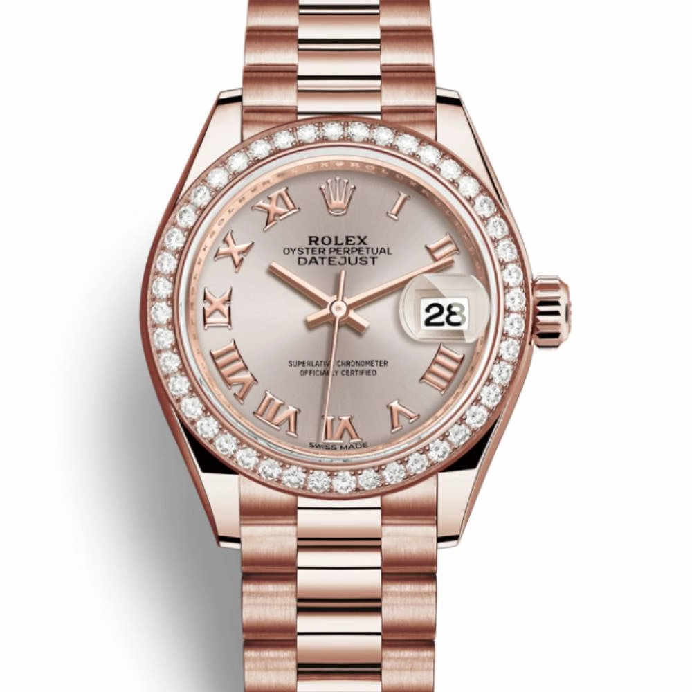 Rolex Lady Datejust 28mm - Ref: 279135rbr-0013 - Sundust Dial & Diamond Bezel, 18K Rose Gold President Bracelet Women's Watch