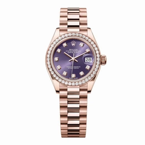 Rolex Lady Datejust 28mm - Ref: 279135rbr adp - Aubergine Purple Dial & Diamond Bezel, 18K Rose Gold Oyster Bracelet Women's Watch
