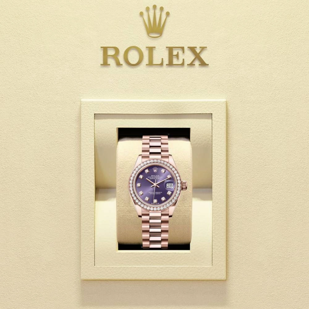 Rolex Lady Datejust 28mm - Ref: 279135rbr adp - Aubergine Purple Dial & Diamond Bezel, 18K Rose Gold Oyster Bracelet Women's Watch