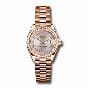 Rolex Lady Datejust 28mm - Ref: 279135rbr srp - Sundust Dial & Diamond Bezel, 18K Rose Gold Oyster Bracelet Women's Watch