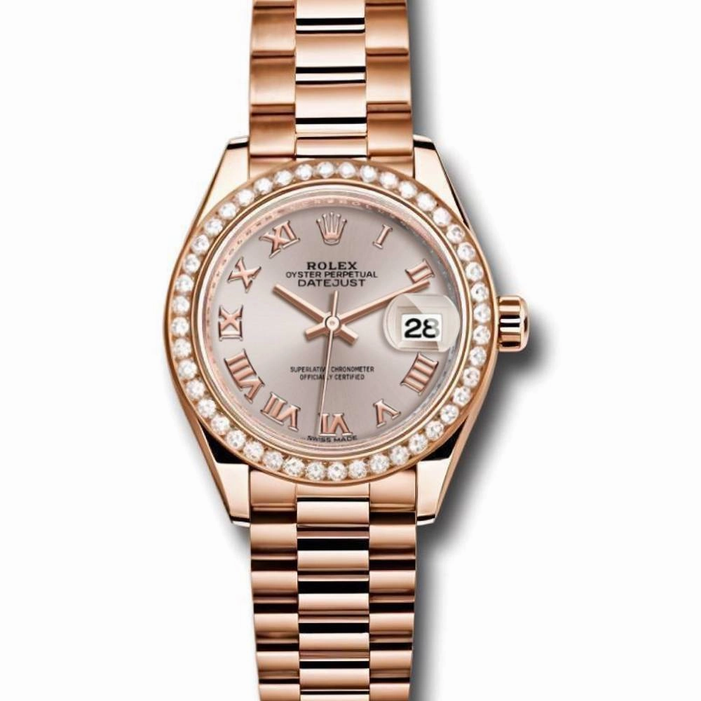 Rolex Lady Datejust 28mm - Ref: 279135rbr srp - Sundust Dial & Diamond Bezel, 18K Rose Gold Oyster Bracelet Women's Watch