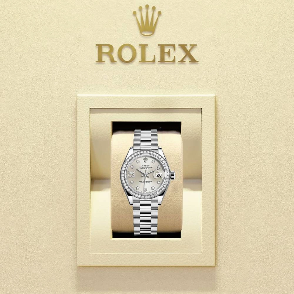 Rolex Lady-Datejust 28mm - Ref: 279136RBR s9dix8dp - Silver Diamond Dial & Diamond Bezel, Platinum Presidential Bracelet Women's Watch