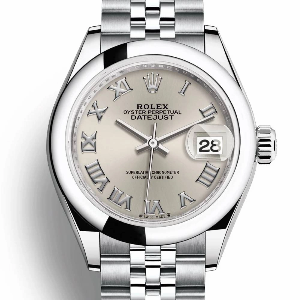 Rolex Lady-Datejust 28mm - Ref: 279160-0007 - Silver Roman Dial, Stainless Steel Jubilee Bracelet Women's Watch