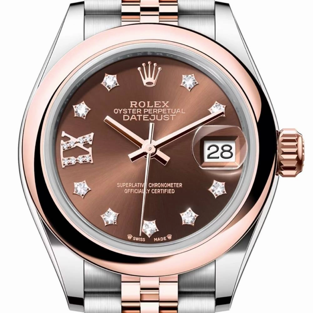 Rolex Lady-Datejust 28mm - Ref: 279161-0003 - Chocolate Diamond Dial, Two Tone Stainless Steel & 18K Rose Gold Jubilee Bracelet Women's Watch