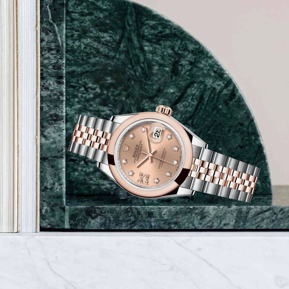 Rolex Lady-Datejust 28mm - Ref: 279161-0027 - Rose Diamond Dial, Two Tone Stainless Steel & 18K Rose Gold Jubilee Bracelet Women's Watch