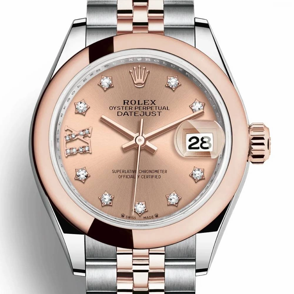 Rolex Lady-Datejust 28mm - Ref: 279161-0027 - Rose Diamond Dial, Two Tone Stainless Steel & 18K Rose Gold Jubilee Bracelet Women's Watch