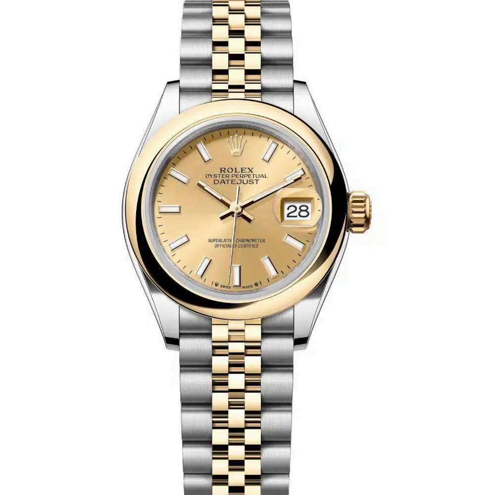 Rolex Lady-Datejust 28mm - Ref: 279163-0001 - Champagne Stick Dial, Two Tone Stainless Steel & 18K Yellow Gold Jubilee Bracelet Women's Watch