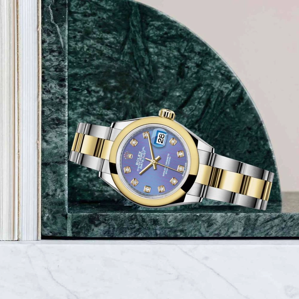 Rolex Lady-Datejust 28mm - Ref: 279163-0018 - Lavender Purple Diamond Dial, Two Tone Stainless Steel & 18K Yellow Gold Oyster Bracelet Women's Watch