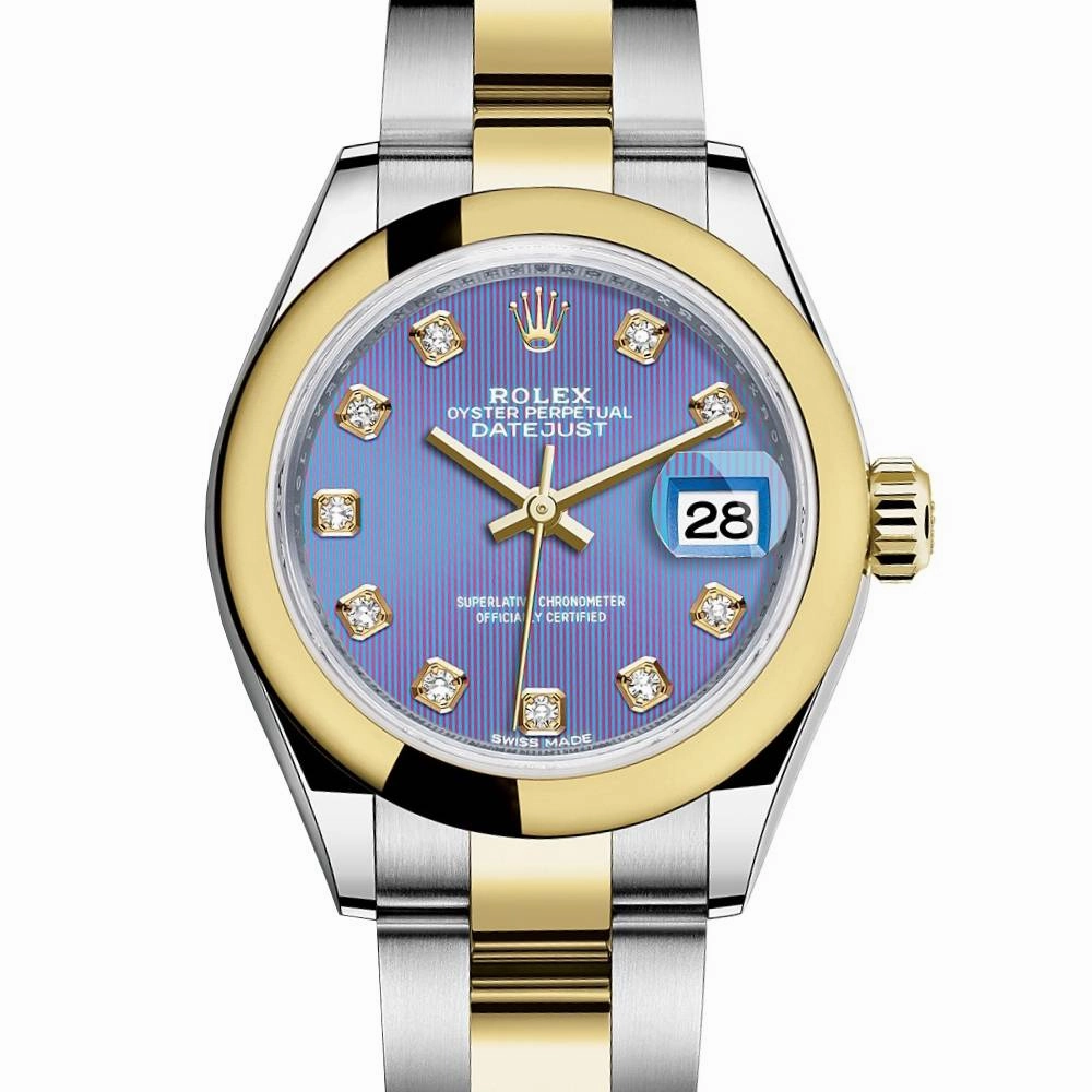 Rolex Lady-Datejust 28mm - Ref: 279163-0018 - Lavender Purple Diamond Dial, Two Tone Stainless Steel & 18K Yellow Gold Oyster Bracelet Women's Watch