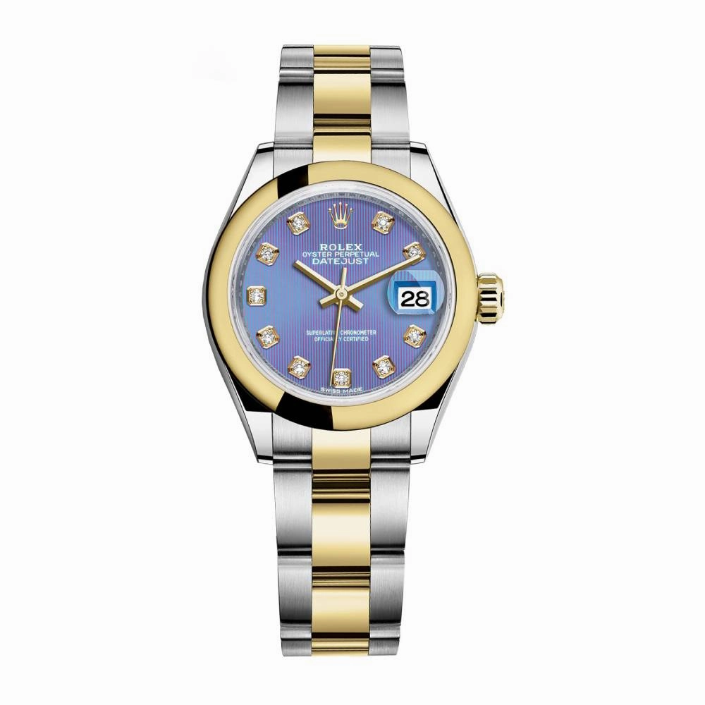 Rolex Lady-Datejust 28mm - Ref: 279163-0018 - Lavender Purple Diamond Dial, Two Tone Stainless Steel & 18K Yellow Gold Oyster Bracelet Women's Watch