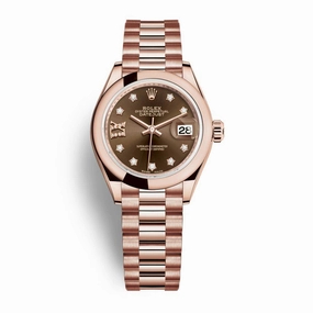 Rolex Lady Datejust 28mm - Ref: 279165-0002 - Chocolate Diamond Dial, 18K Rose Gold President Bracelet Women's Watch