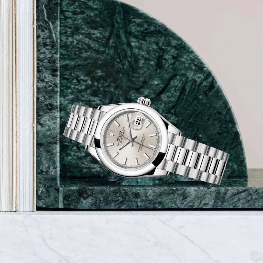 Rolex Lady-Datejust 28mm - Ref: 279166-0006 - Silver Stick Dial, Platinum President Bracelet Women's Watch