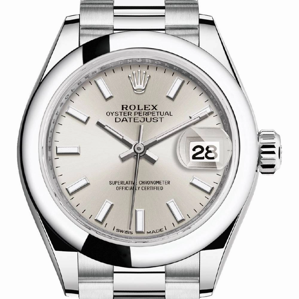 Rolex Lady-Datejust 28mm - Ref: 279166-0006 - Silver Stick Dial, Platinum President Bracelet Women's Watch