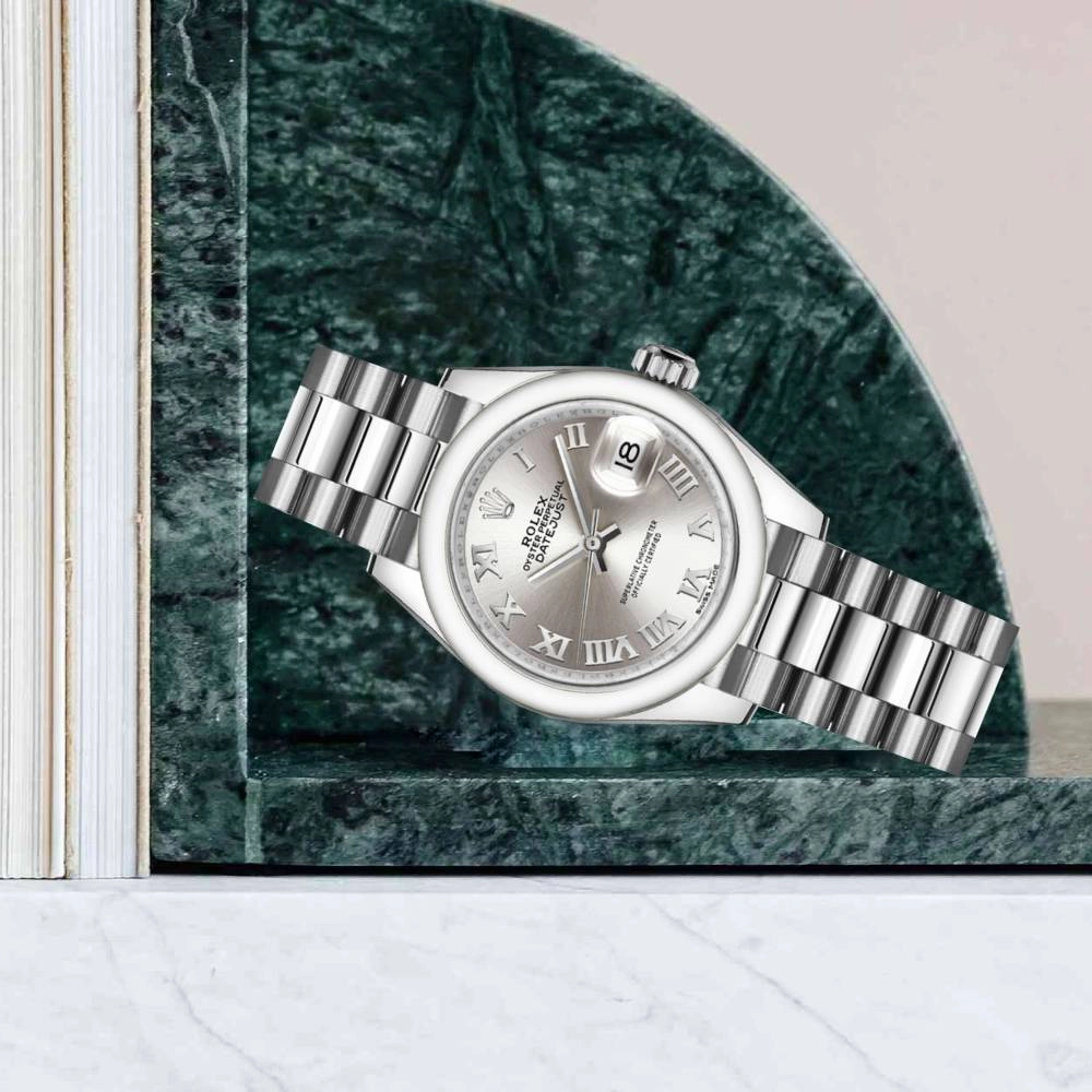 Rolex Lady-Datejust 28mm - Ref: 279166-0007 - Silver Roman Dial, Platinum Presidential Bracelet Women's Watch