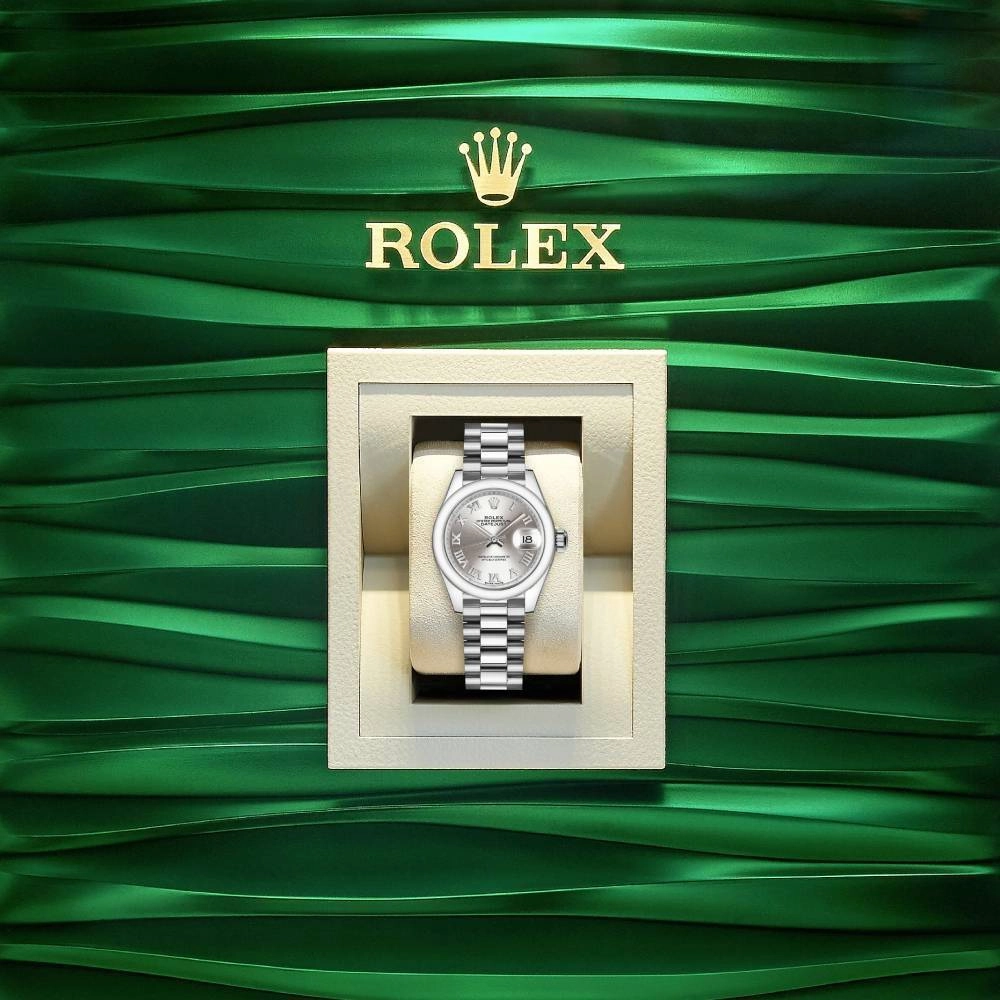 Rolex Lady-Datejust 28mm - Ref: 279166-0007 - Silver Roman Dial, Platinum Presidential Bracelet Women's Watch
