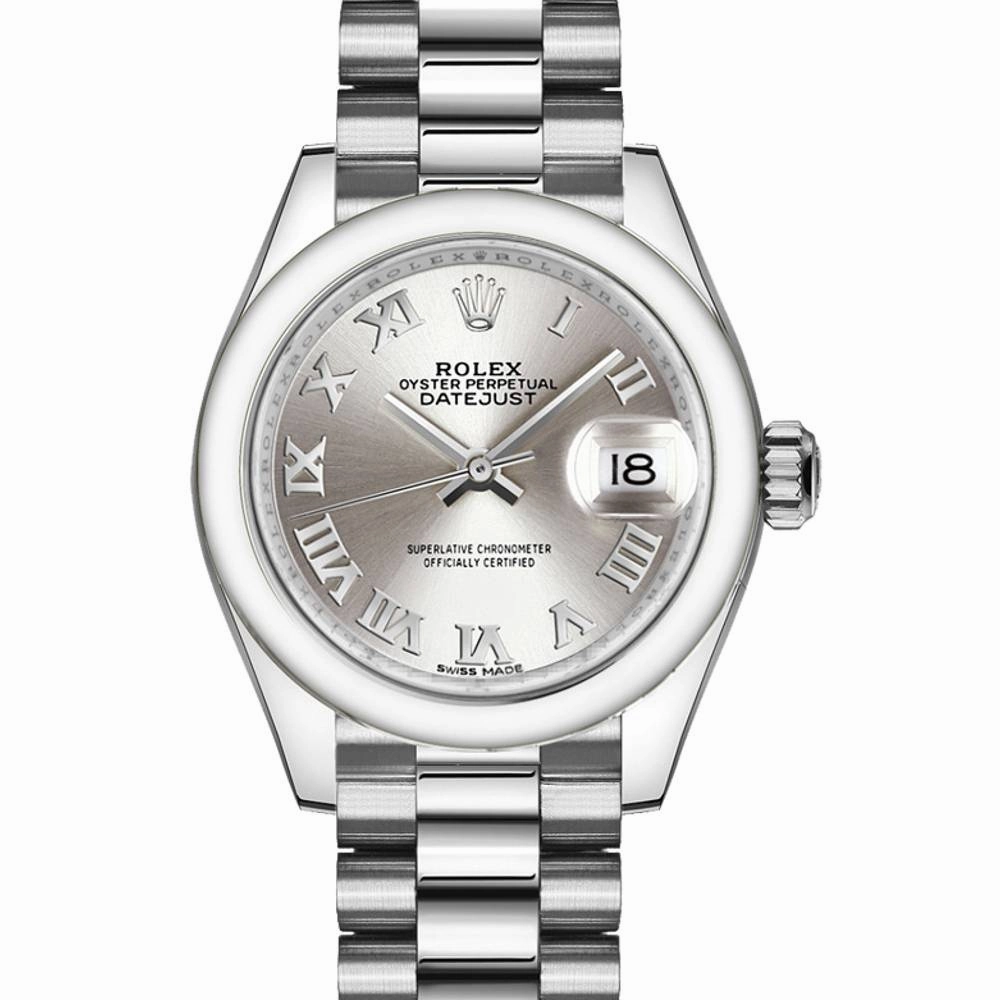 Rolex Lady-Datejust 28mm - Ref: 279166-0007 - Silver Roman Dial, Platinum Presidential Bracelet Women's Watch