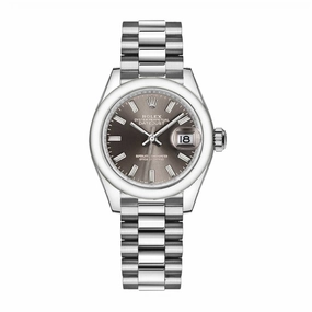 Rolex Lady-Datejust 28mm - Ref: 279166-0009 - Grey Stick Dial, Platinum Presidential Bracelet Women's Watch