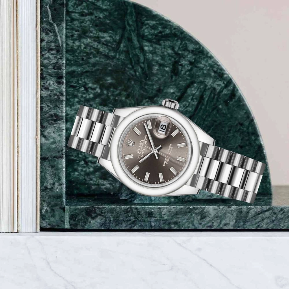 Rolex Lady-Datejust 28mm - Ref: 279166-0009 - Grey Stick Dial, Platinum Presidential Bracelet Women's Watch