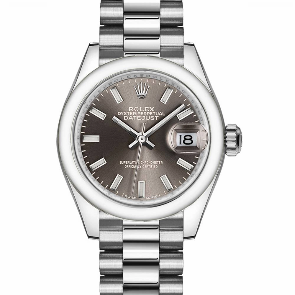 Rolex Lady-Datejust 28mm - Ref: 279166-0009 - Grey Stick Dial, Platinum Presidential Bracelet Women's Watch