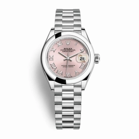 Rolex Lady-Datejust 28mm - Ref: 279166-0012 - Pink Roman Dial, Platinum President Bracelet Women's Watch