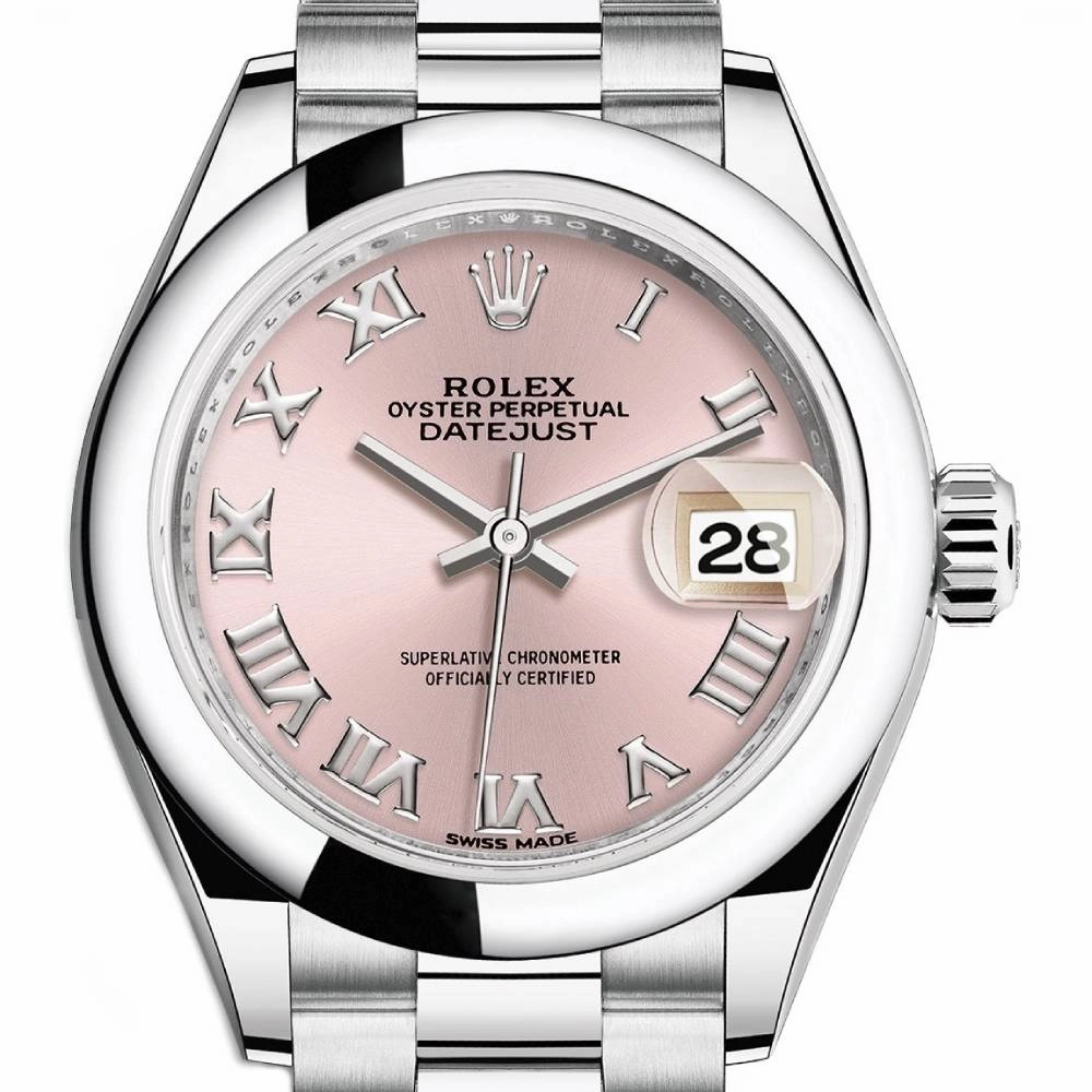 Rolex Lady-Datejust 28mm - Ref: 279166-0012 - Pink Roman Dial, Platinum President Bracelet Women's Watch