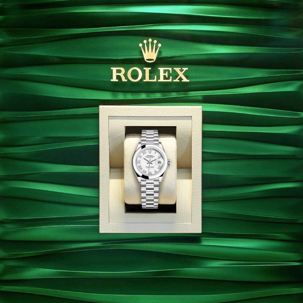 Rolex Lady-Datejust 28mm - Ref: 279166-0013 - White Roman Dial, Platinum President Bracelet Women's Watch