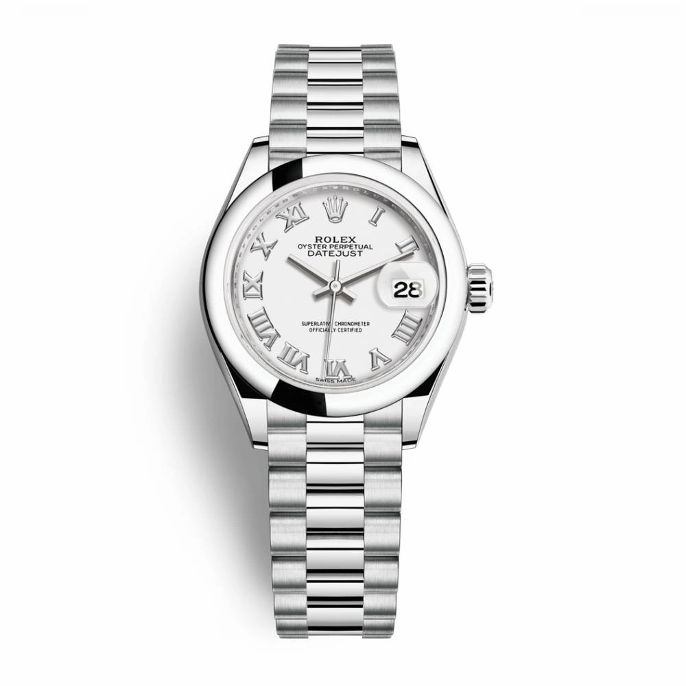 Rolex Lady-Datejust 28mm - Ref: 279166-0013 - White Roman Dial, Platinum President Bracelet Women's Watch