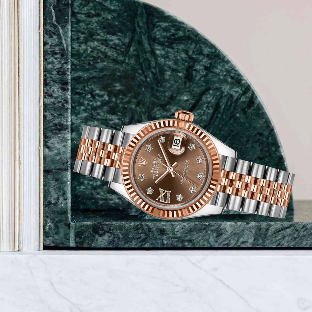 Rolex Lady-Datejust 28mm - Ref: 279171-0003 - Chocolate Diamond Dial, Two Tone Stainless Steel & 18K Rose Gold Jubilee Bracelet Women's Watch