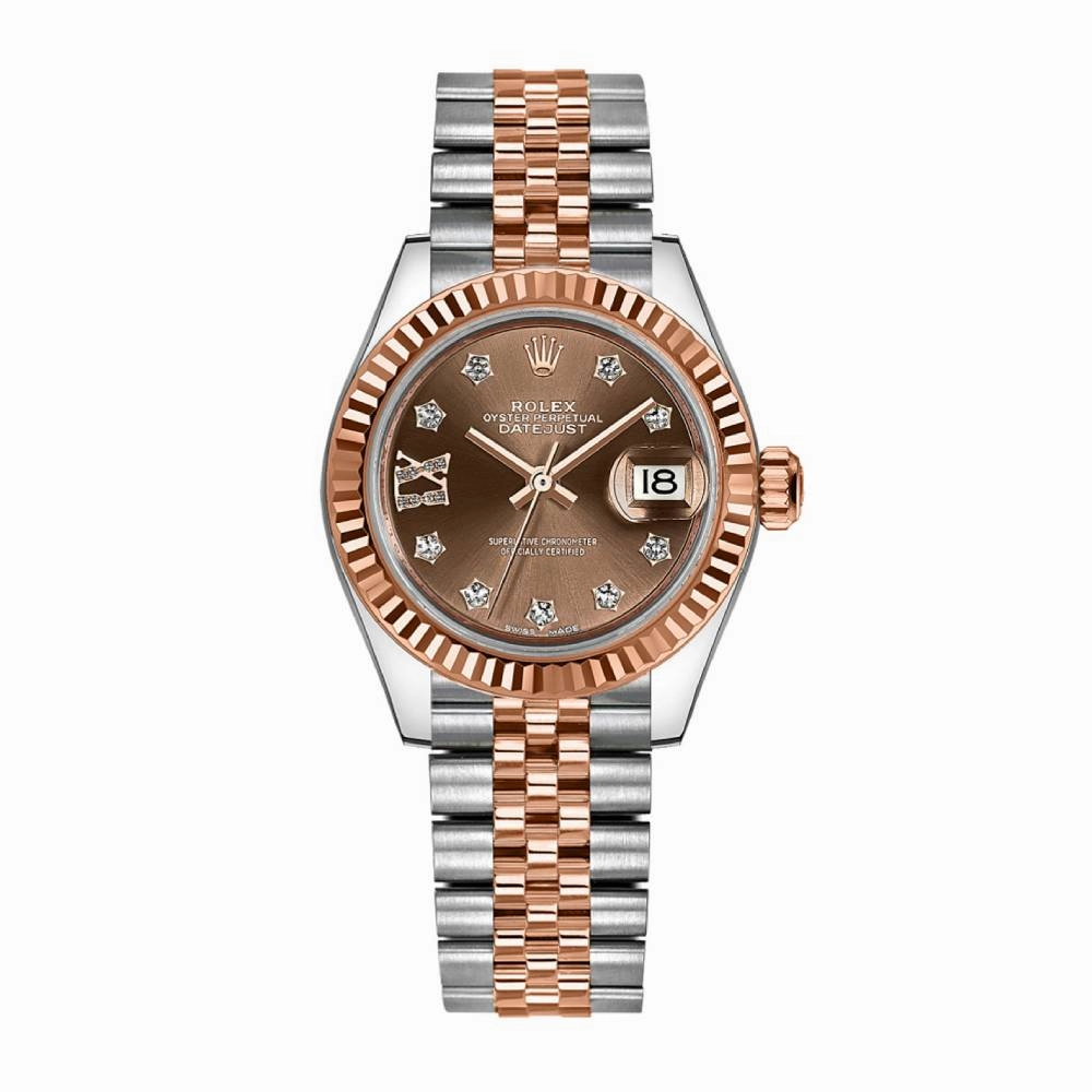 Rolex Lady-Datejust 28mm - Ref: 279171-0003 - Chocolate Diamond Dial, Two Tone Stainless Steel & 18K Rose Gold Jubilee Bracelet Women's Watch