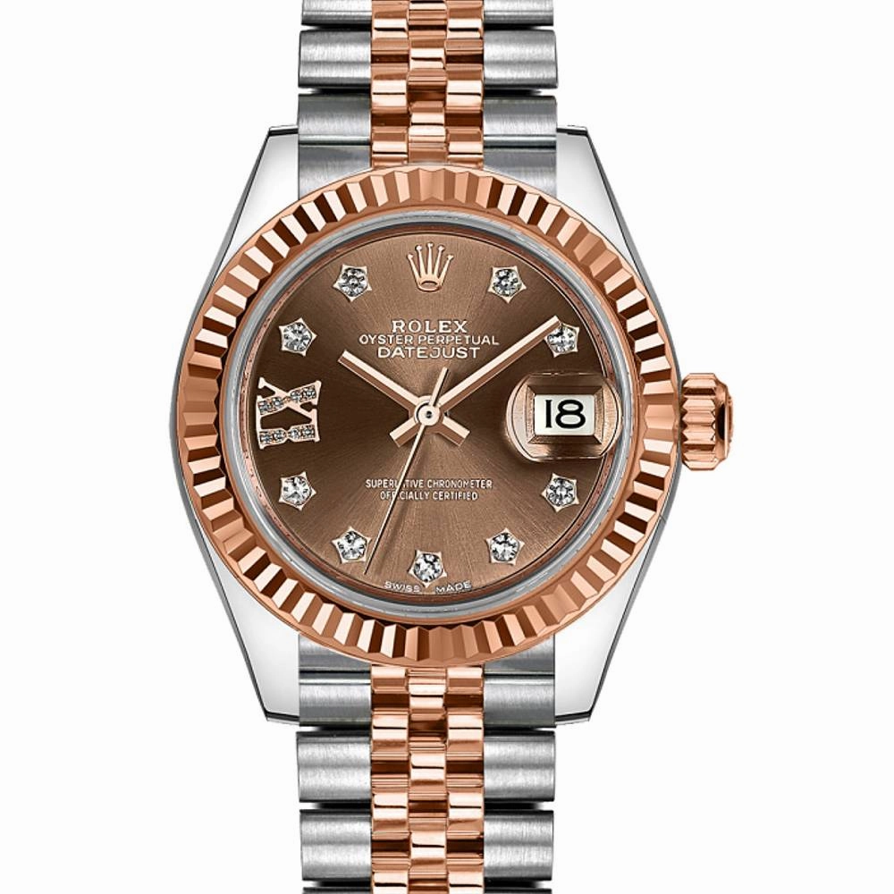 Rolex Lady-Datejust 28mm - Ref: 279171-0003 - Chocolate Diamond Dial, Two Tone Stainless Steel & 18K Rose Gold Jubilee Bracelet Women's Watch